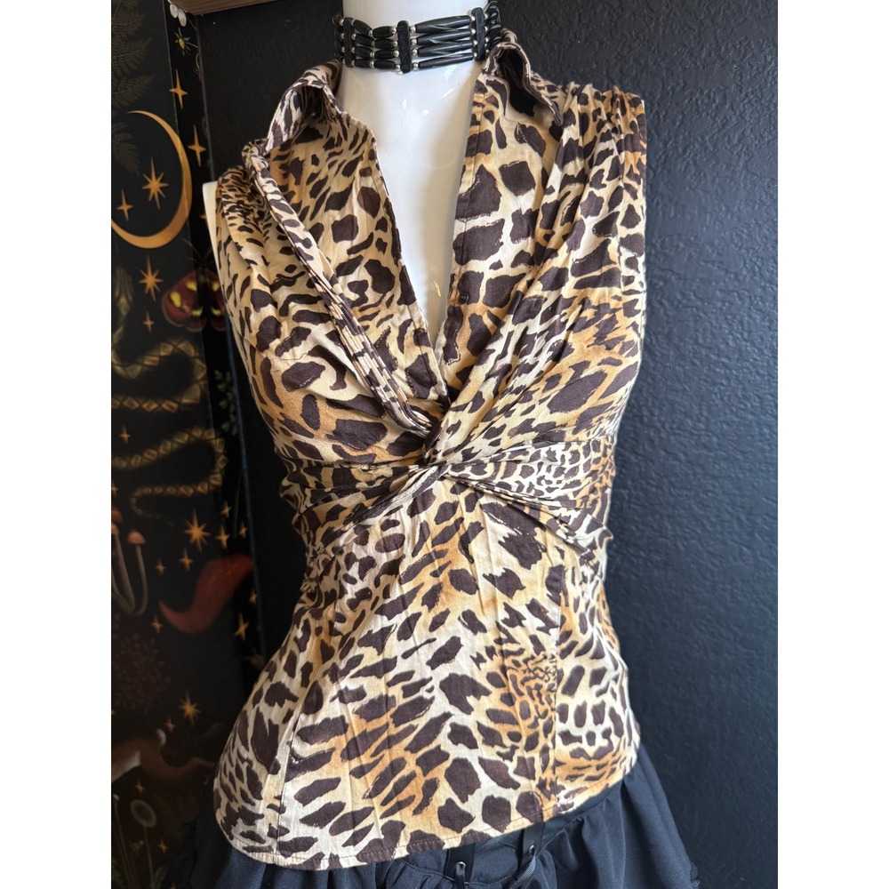 Jones New York Signature Leopard Print Twist Front Sleeveless Blouse Medium